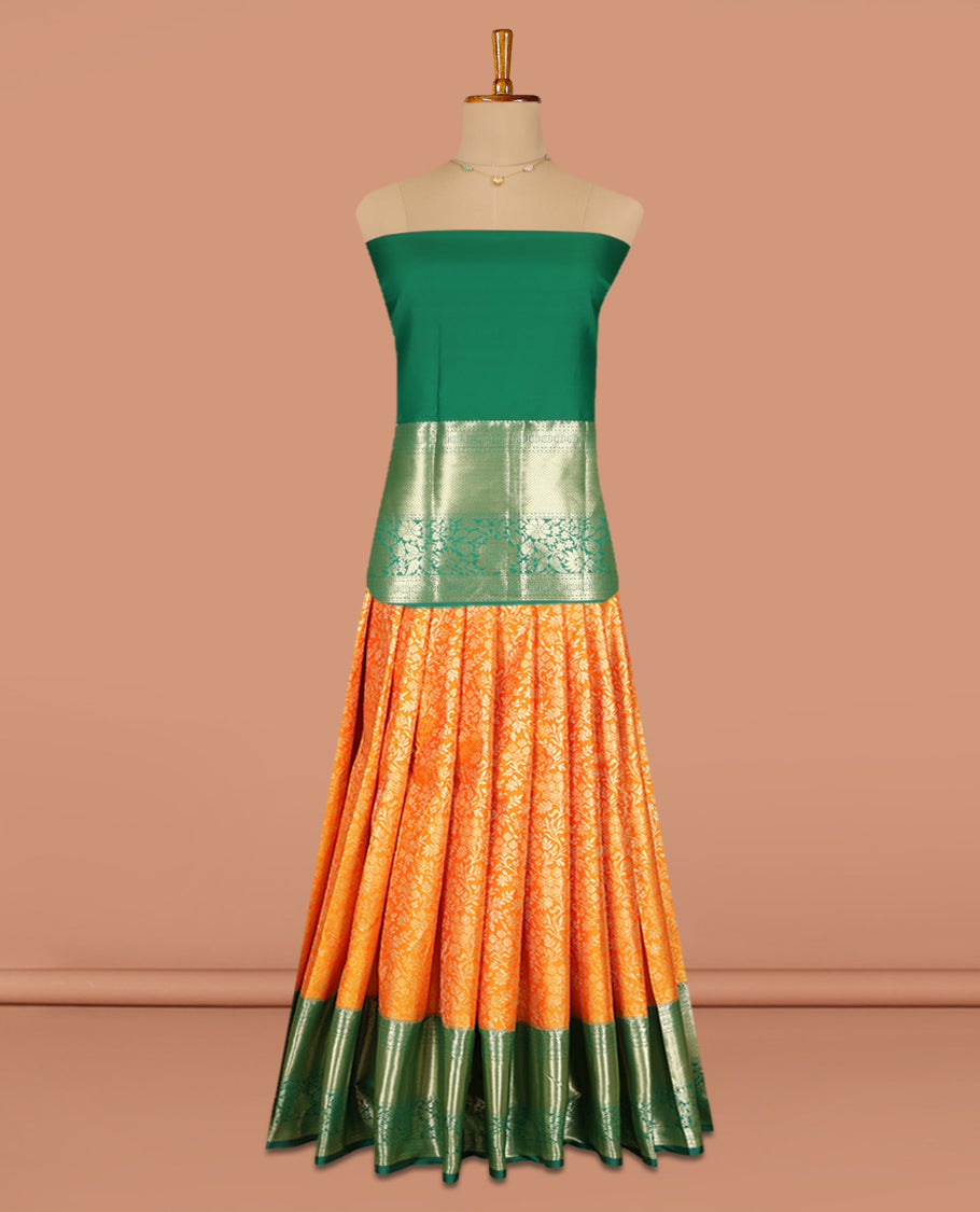 Orange Jacquard Art Silk Pavadai Material, Contrast Traditional Zari Border, a Contrast Blouse