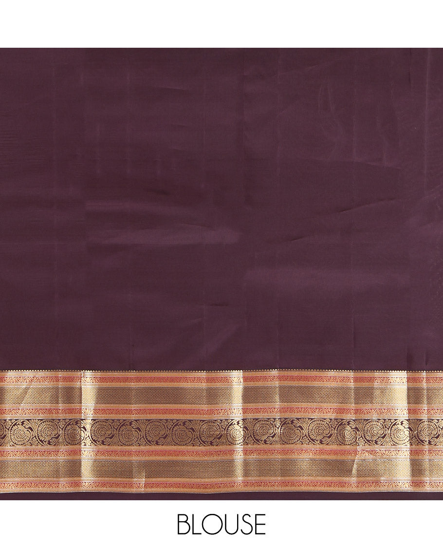 Lavender Vasundhara Lite Silk Mix Saree, Mesmerized with Zari Buttas, a Contrast Border of Rekku, Muthu, Mayil Kann, and Dhavana Kodi, Jaal Pallu, and a Contrast Blouse