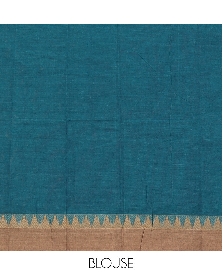 Blue leaf buttas Kanchi cotton saree, contrast temple border, and pallu of floral designs