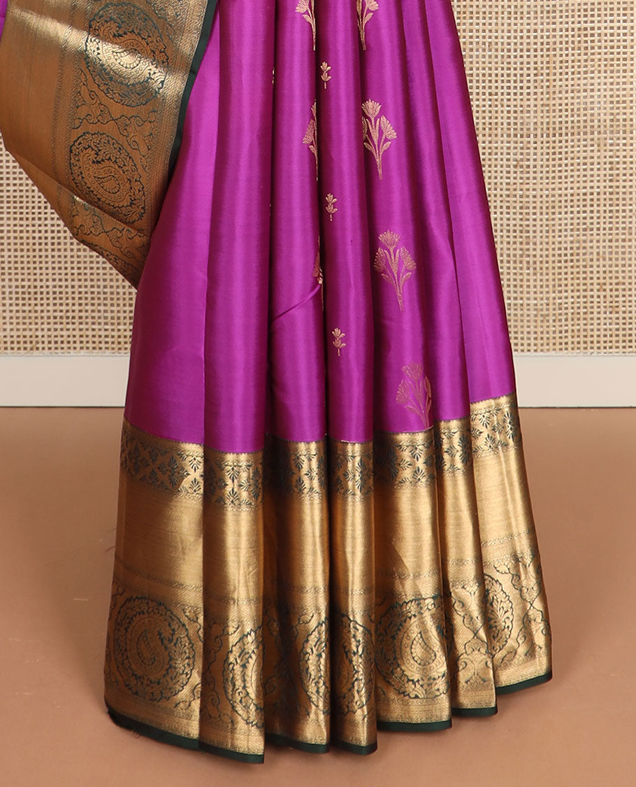 Pink zari buttas vasundhara silk mix saree, contrast intricate pallu & border of floral & paisley designs