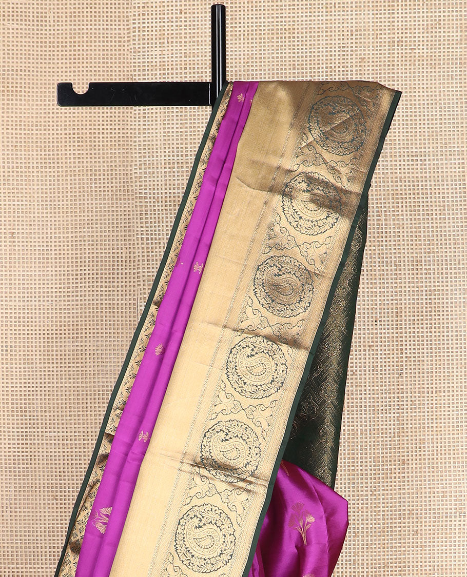 Pink zari buttas vasundhara silk mix saree, contrast intricate pallu & border of floral & paisley designs