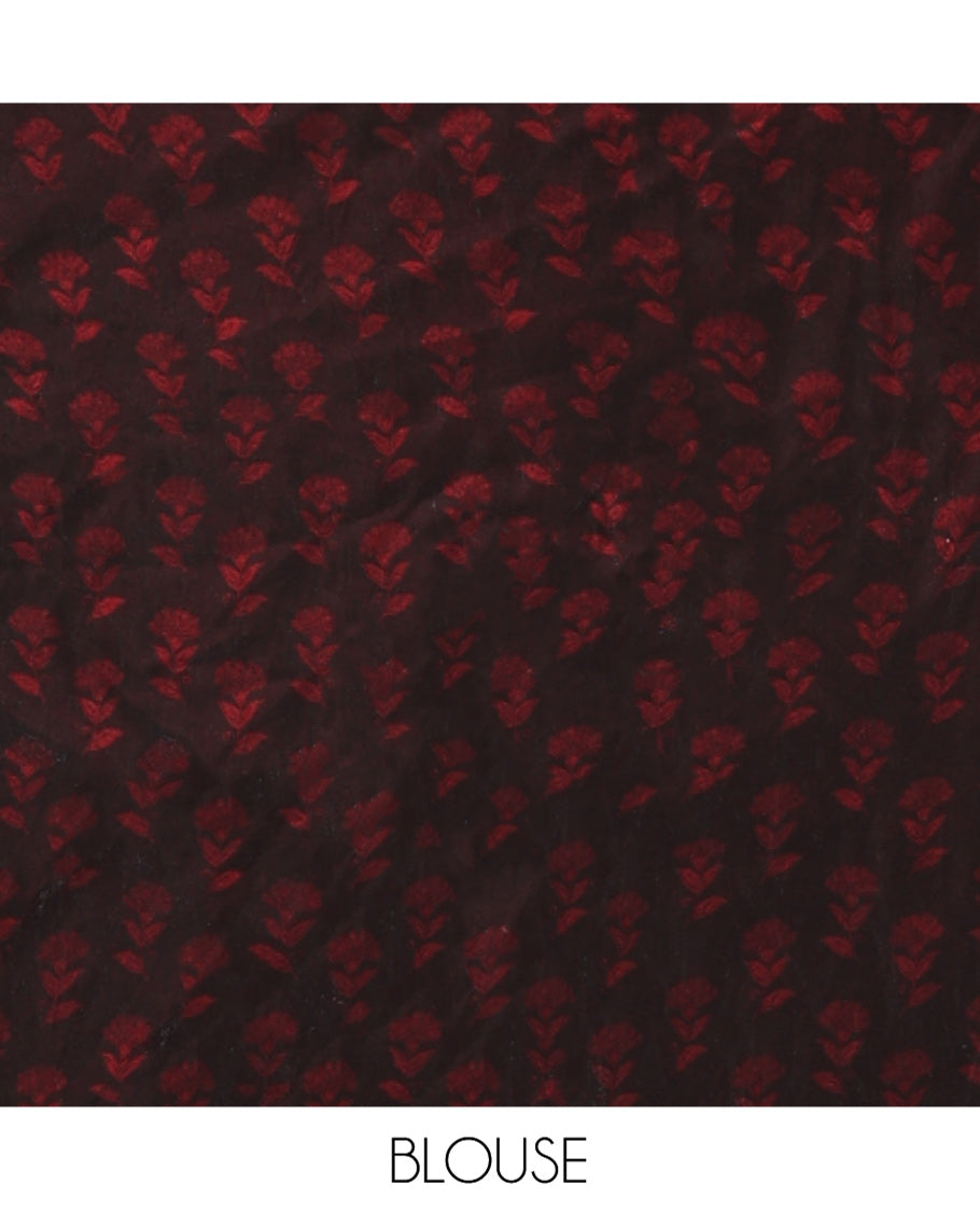 Black Designer Saree, Decorated with Floral Print and Outline Stone Embroidery On Its Body, and Paired with a Matching Blouse
