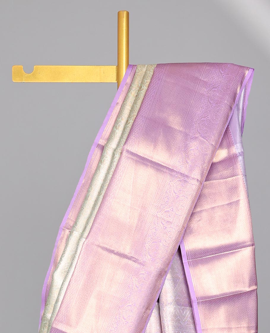 Light green floral jacquard budget silk saree with contrast intricate zari design & floral checked zari design pallu