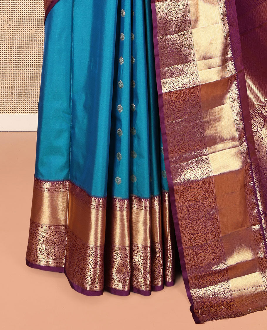 Blue Budget Silk Saree, Enriched with Zari Buttas, Complemented by a Contrast Traditional Border, Grand Pallu, and a Contrast Blouse