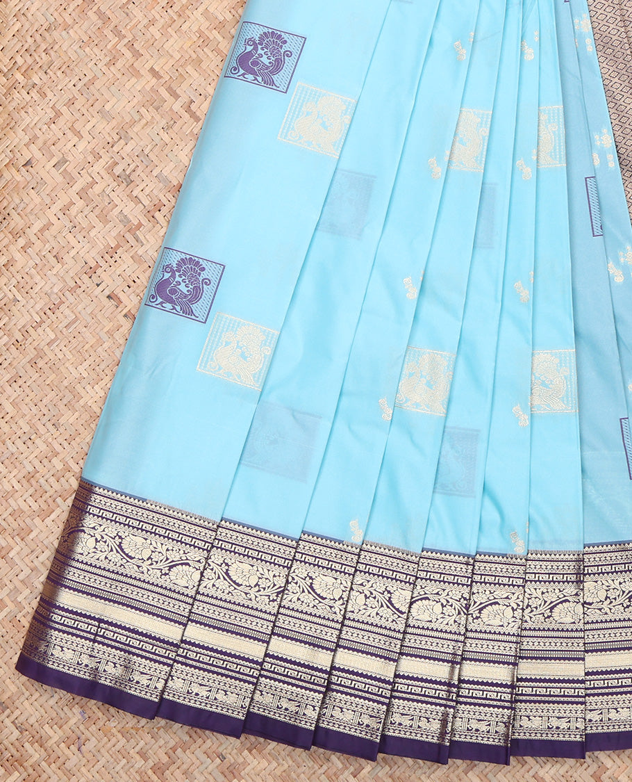 Blue Peacock Butta Budget Silk Saree