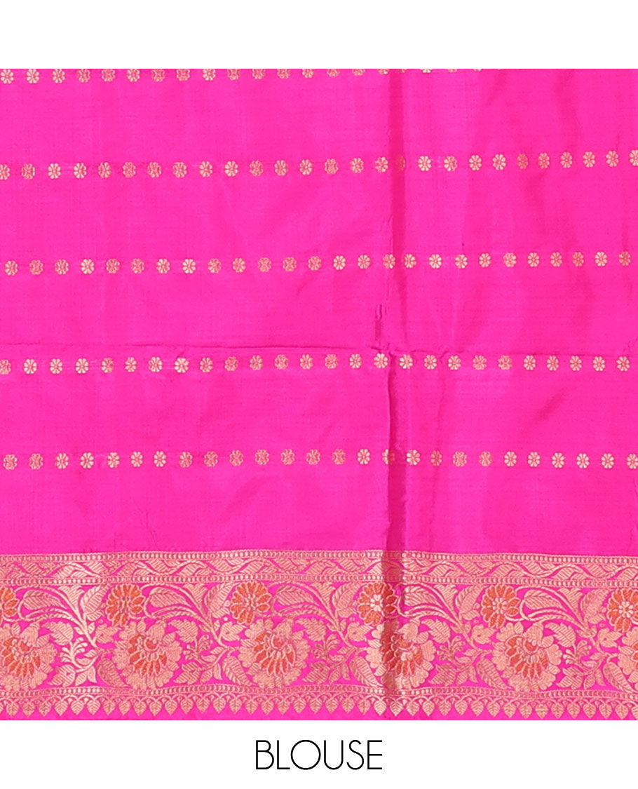Peacock blue plain katan silk saree, contrast floral creeper border, and pallu of jaal deisgn