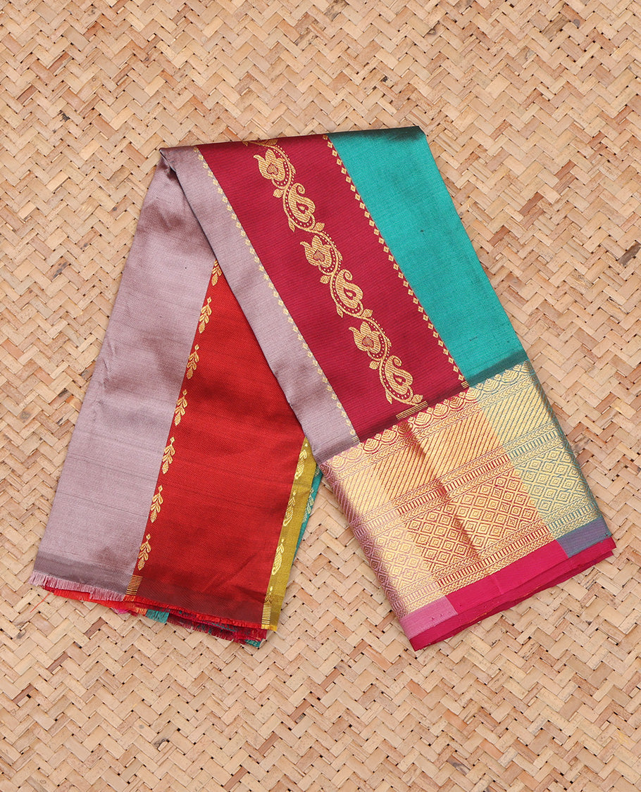 Multi-Color Striped Pure Silk Navarathna Pavadai Material Set