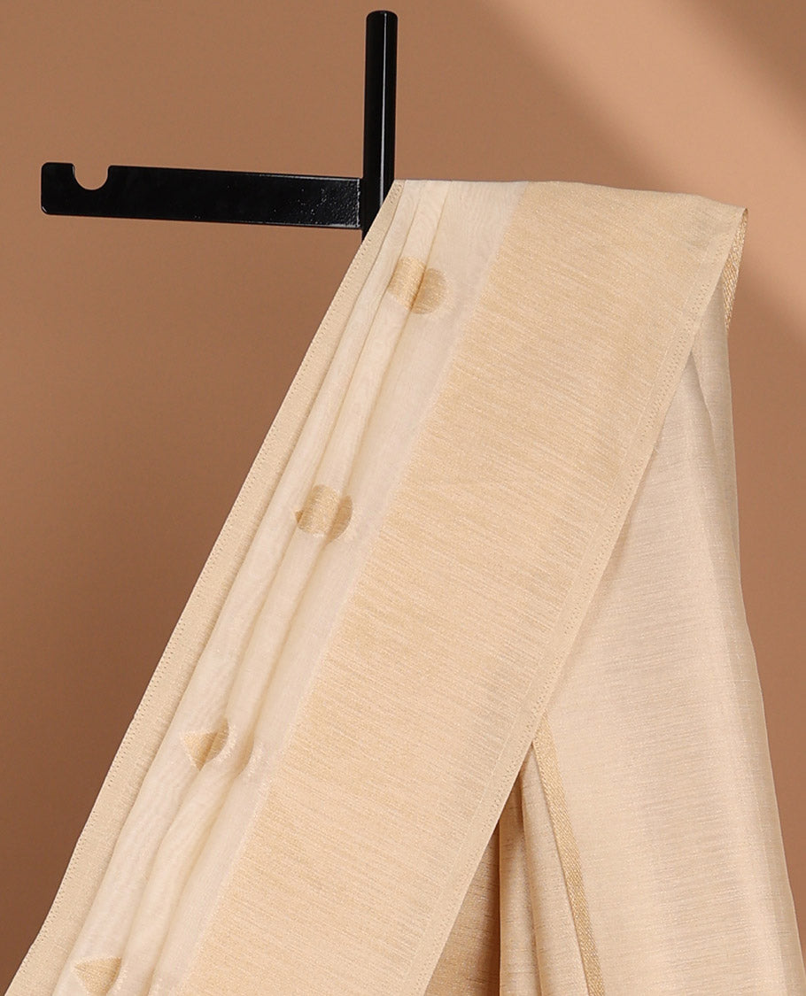 White gold butta zari handloom linentissue saree with gold rich pallu , tussels & gold tissue blouse
