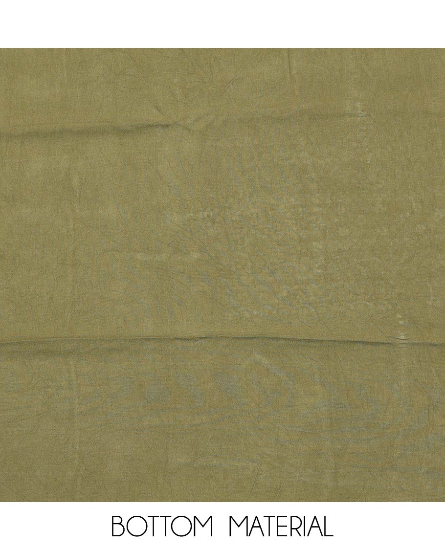 Green material chudidar set, vine printed with neck embroidered top, plain bottom and sequins embroidered dupatta