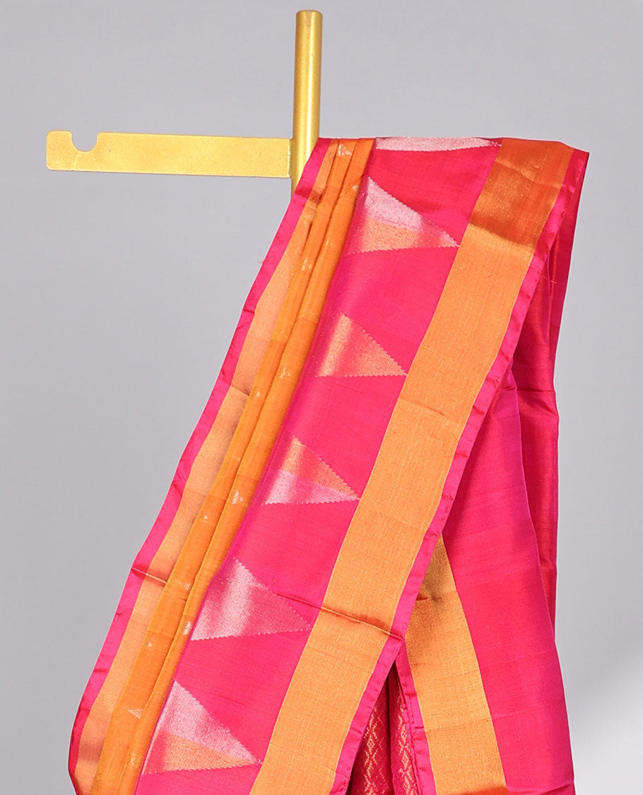 orange buttas uppada silk saree with contrast zig zag striped border & pallu of argyle pattern