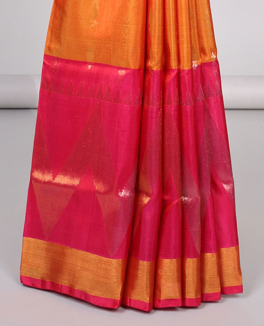 orange buttas uppada silk saree with contrast zig zag striped border & pallu of argyle pattern