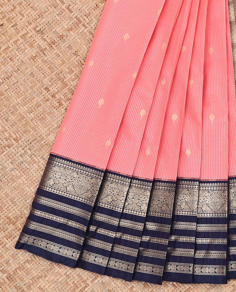 Pink Budget Silk Saree, Bedecked with Zari Buttas and Checks On Its Body, Complemented by Contrast Traditional Zari Designs Woven Border, Grand Pallu and Paired with a Contrast Blouse
