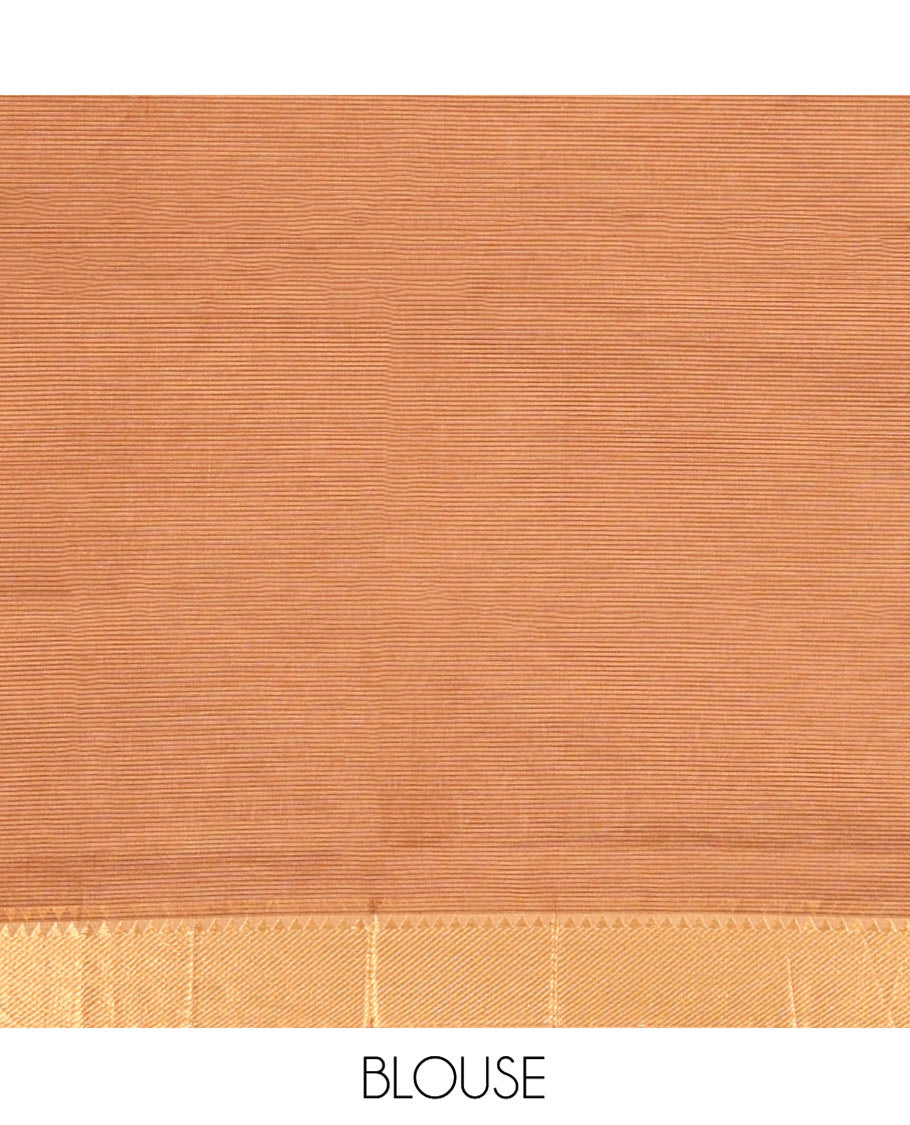Brown Sparsely Striped Mangalgiri Cotton Saree, Highlighted by a Zari Border, Gleaming Zari-Striped Pallu, and Paired with a Matching Blouse