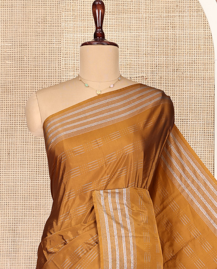 Mustard Aarani Gift Saree, Steeped with Buttas All Over Its Body, Subtly Striped Border, Pallu of Stripes, and Paired with a Matching Blouse