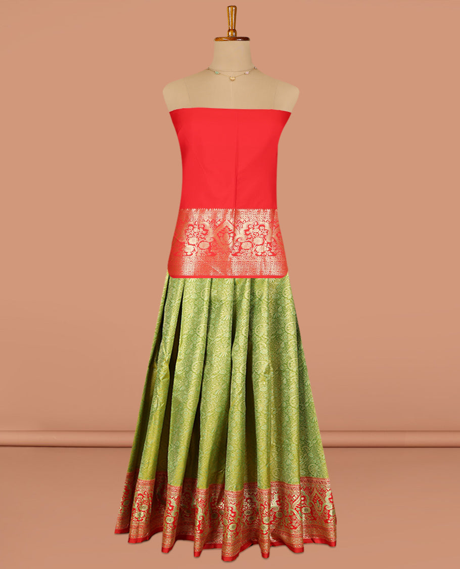 Parrot Green Art Silk Pavadai Material Set
