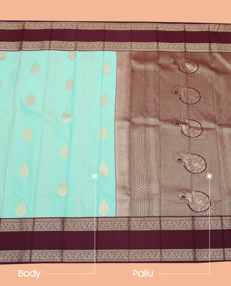 Blue Budget Silk Saree Enriched with Zari Designs, Featuring a Contrast Traditional Zari Design Rettai Pettu Border, Pallu Adorned with Intricate Designs, and Paired with a Contrast Blouse