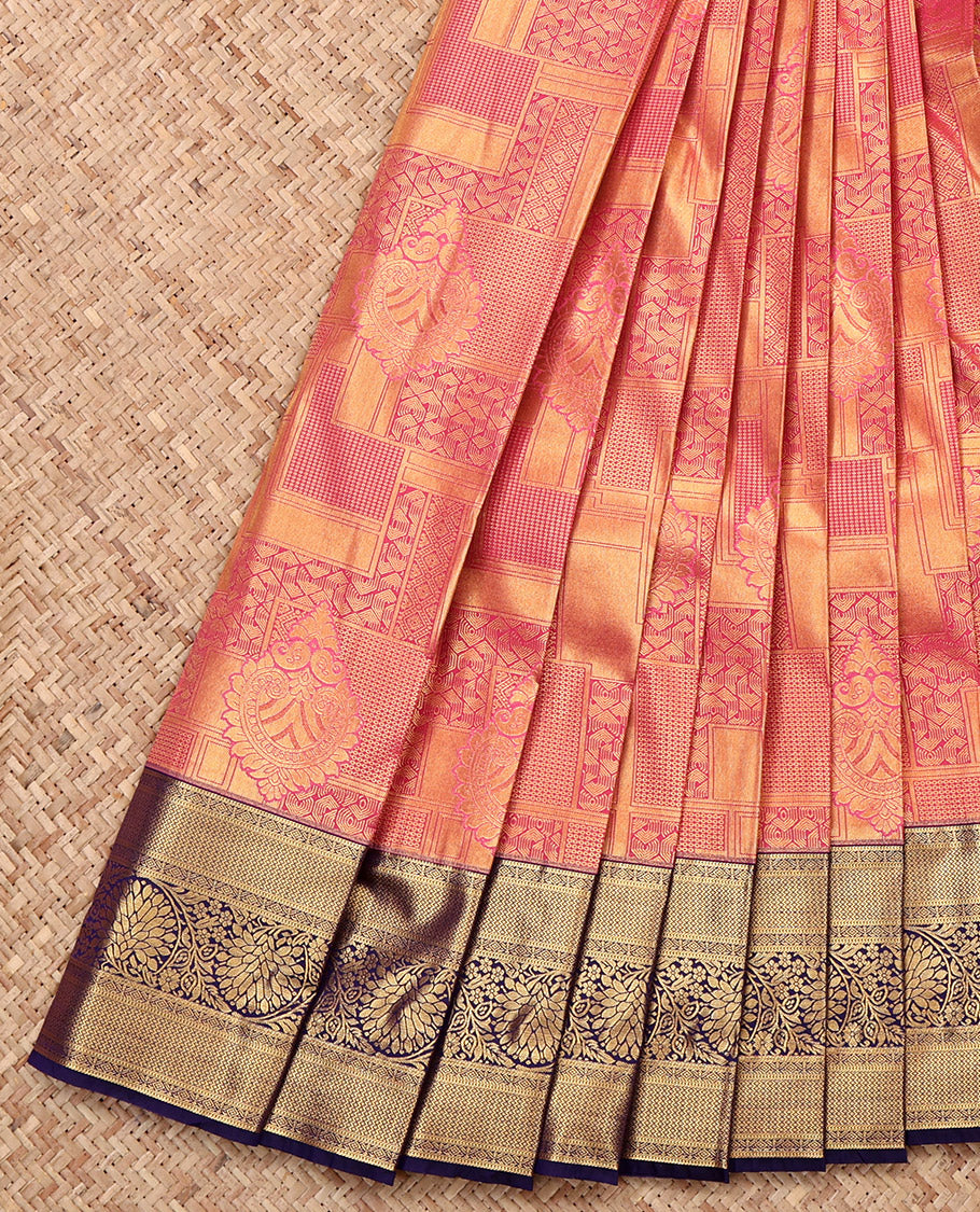 Pink Budget Silk Saree, Opulently Embellished with Jacquard Design, a Contrast Traditional Zari Border, Grand Pallu, and a Contrast Blouse