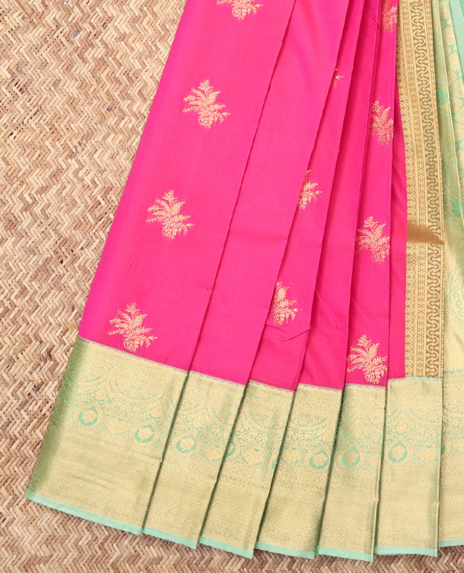 Pink Budget Silk Saree, Richly Detailed with Zari Buttas, Complemented by a Contrast Traditional Zari Border, Intricate Pallu, and a Contrast Blouse