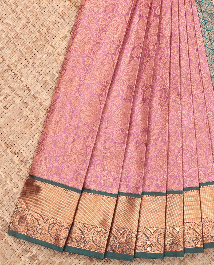 Pink Budget Silk Saree, Prettified with Jacquard, a Contrast Floral Creeper Zari Border, Jaal Pallu, and a Contrast Blouse