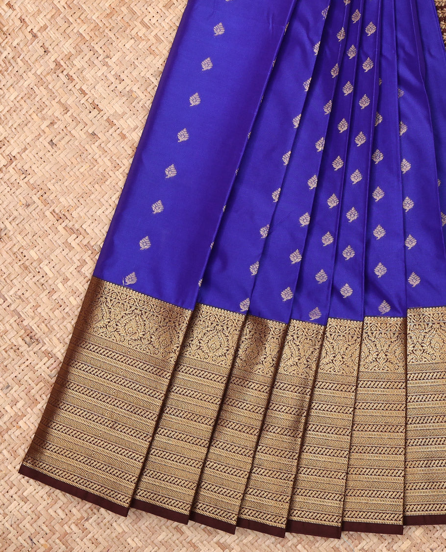 Blue Budget Silk Saree, Mesmerized with Zari Buttas, Complemented by a Contrast Traditional Zari Border, Grand Pallu, and a Contrast Blouse
