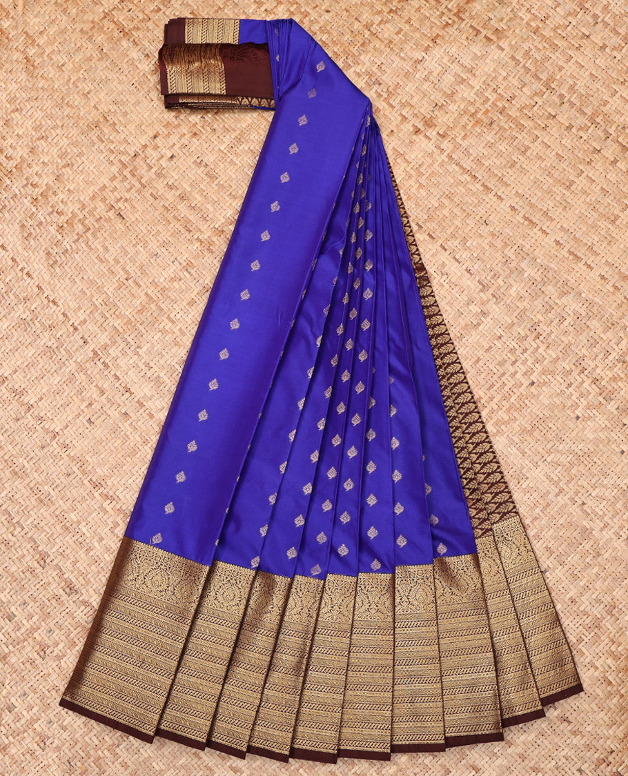 Blue Budget Silk Saree, Mesmerized with Zari Buttas, Complemented by a Contrast Traditional Zari Border, Grand Pallu, and a Contrast Blouse