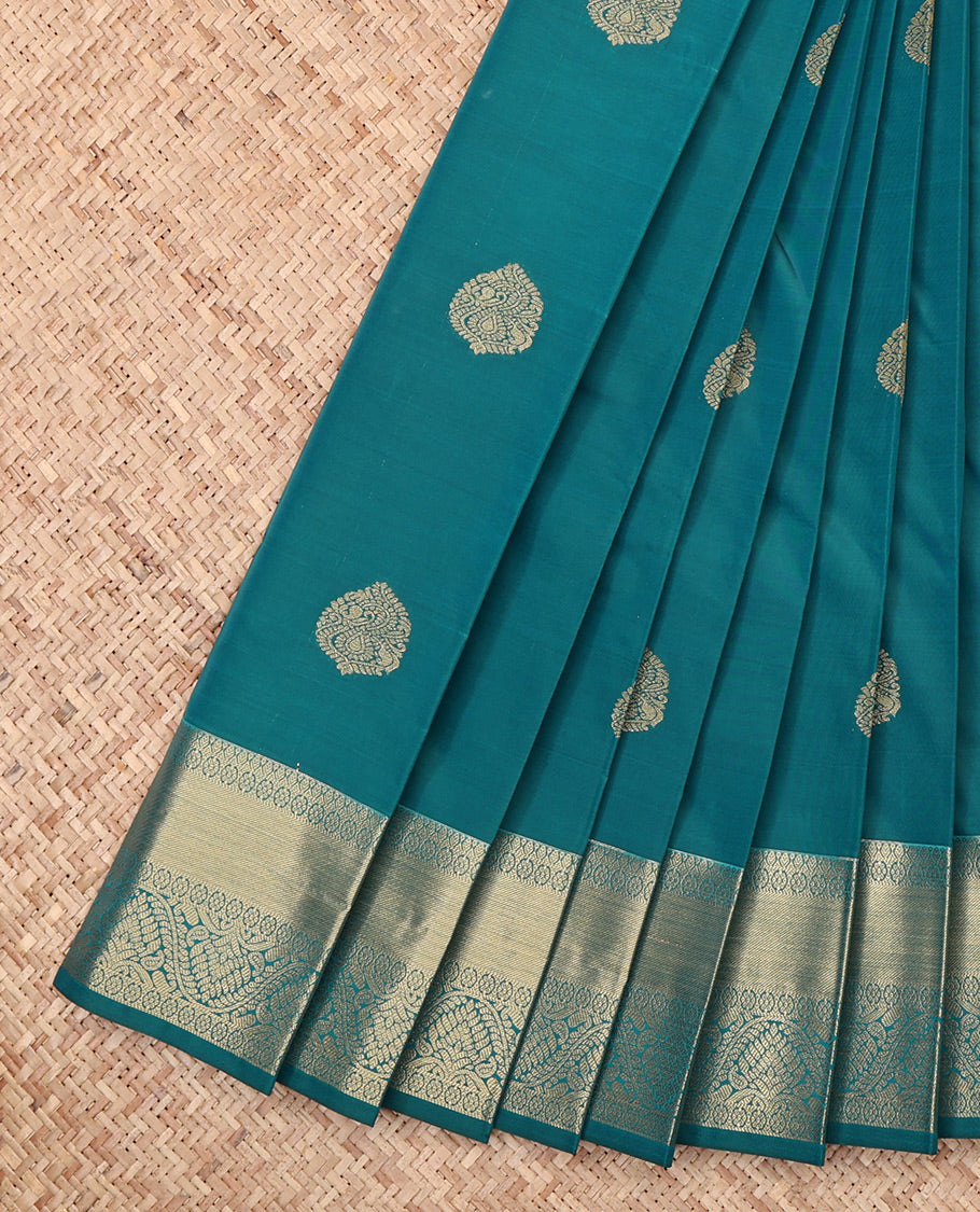 Rama Blue Budget Silk Saree Featuring Zari Buttas, Highlighted by a Traditional Zari Border, Jaal Pallu, and Matching Blouse