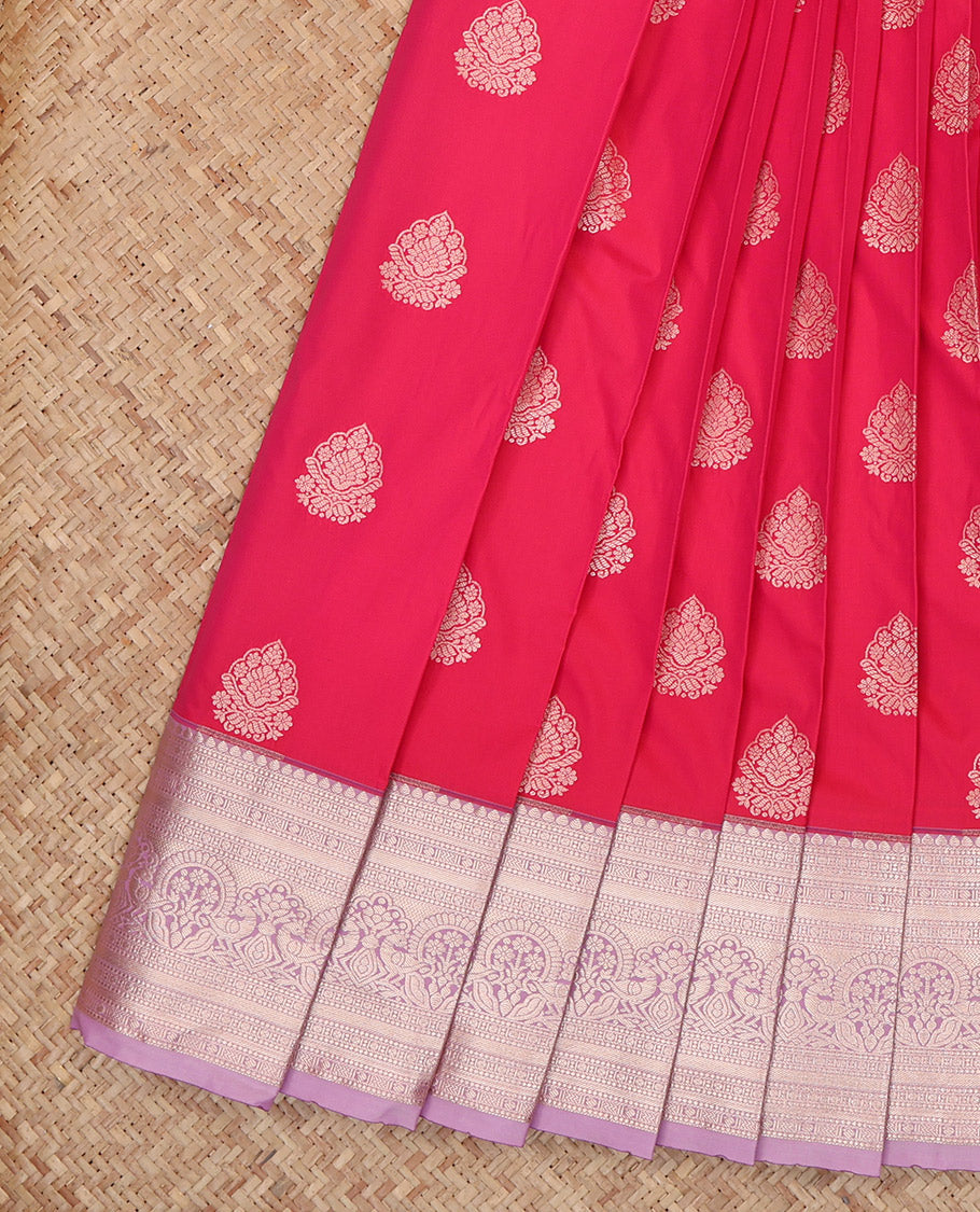 Pink Budget Silk Saree, Ornamented with Zari Buttas, a Contrast Traditional Border, Grand Pallu, and a Contrast Blouse