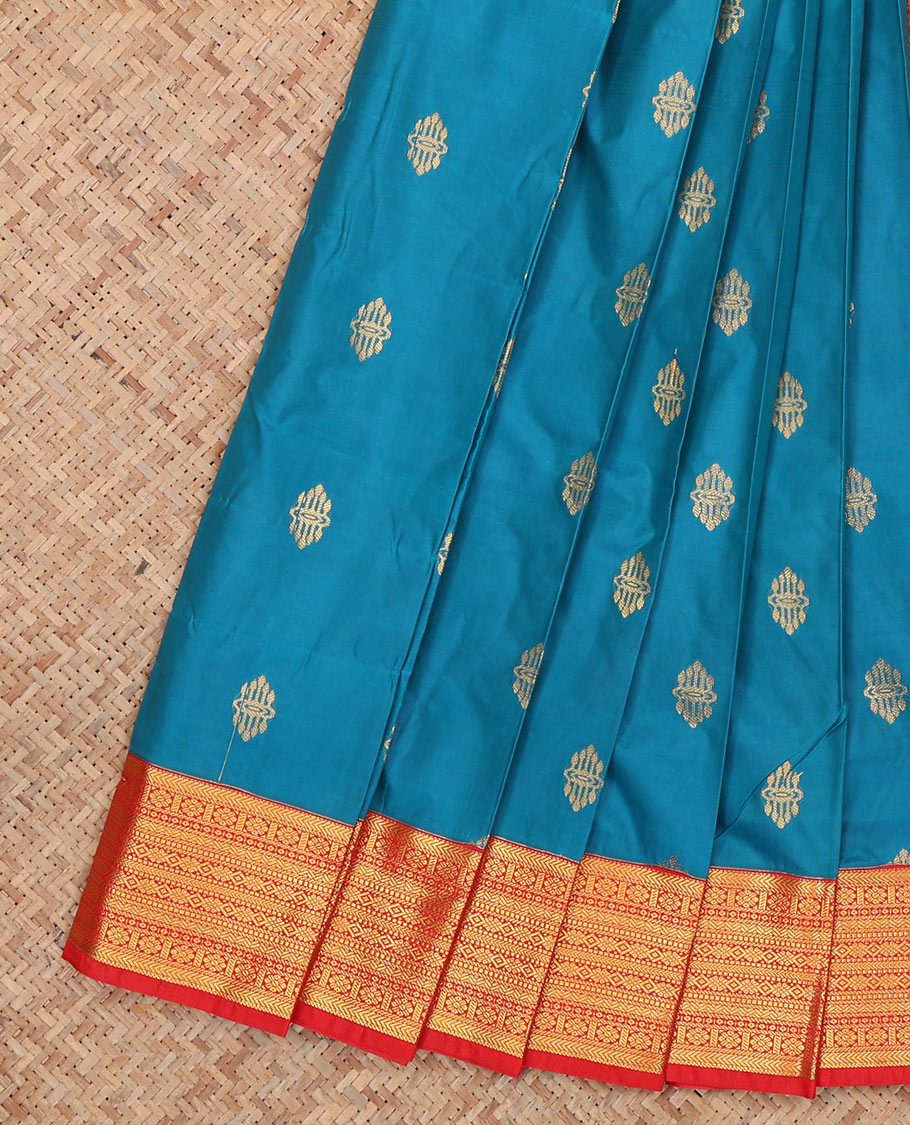 Blue Budget Silk Saree, Featuring Zari Buttas, Complemented by Contrast Traditional Zari Border, a Jaal Pallu and a Contrast Blouse