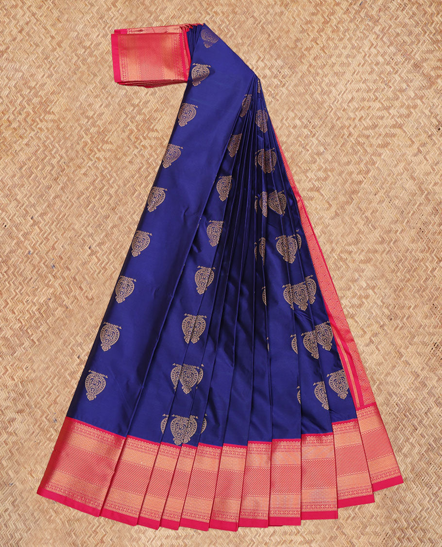 Blue Budget Silk Saree Featuring Zari Buttas, a Contrast Traditional Zari Border, Intricate Pallu, and a Contrast Blouse