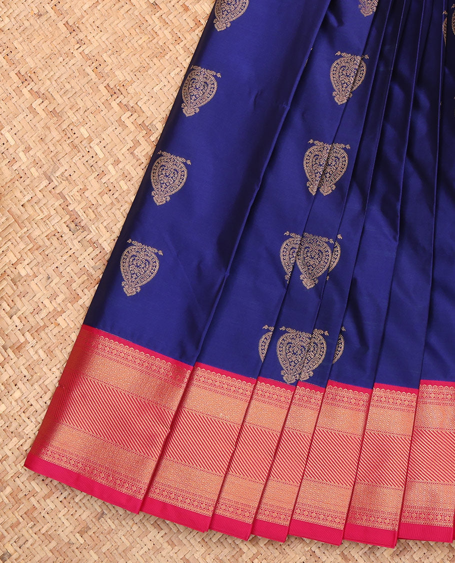 Blue Budget Silk Saree Featuring Zari Buttas, a Contrast Traditional Zari Border, Intricate Pallu, and a Contrast Blouse