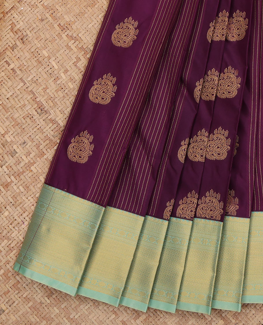 Purple Budget Silk Saree, Detailed with Zari Buttas, a Contrast Traditional Zari Border, Grand Pallu, and a Contrast Blouse
