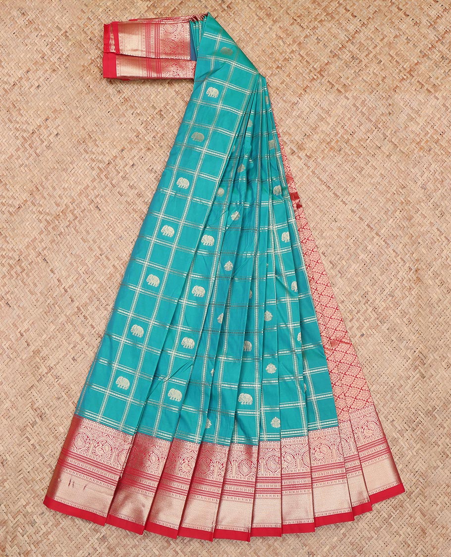 Blue Checks Budget Silk Saree
