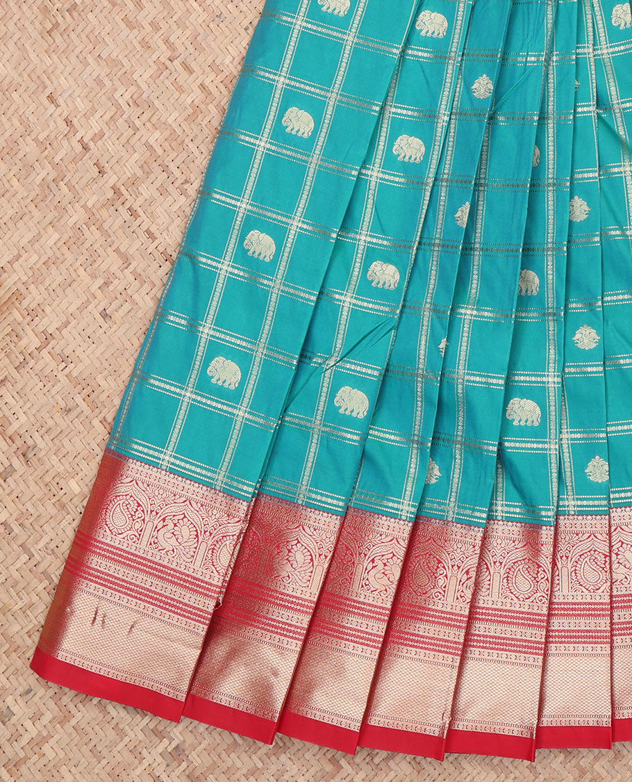 Blue Checks Budget Silk Saree