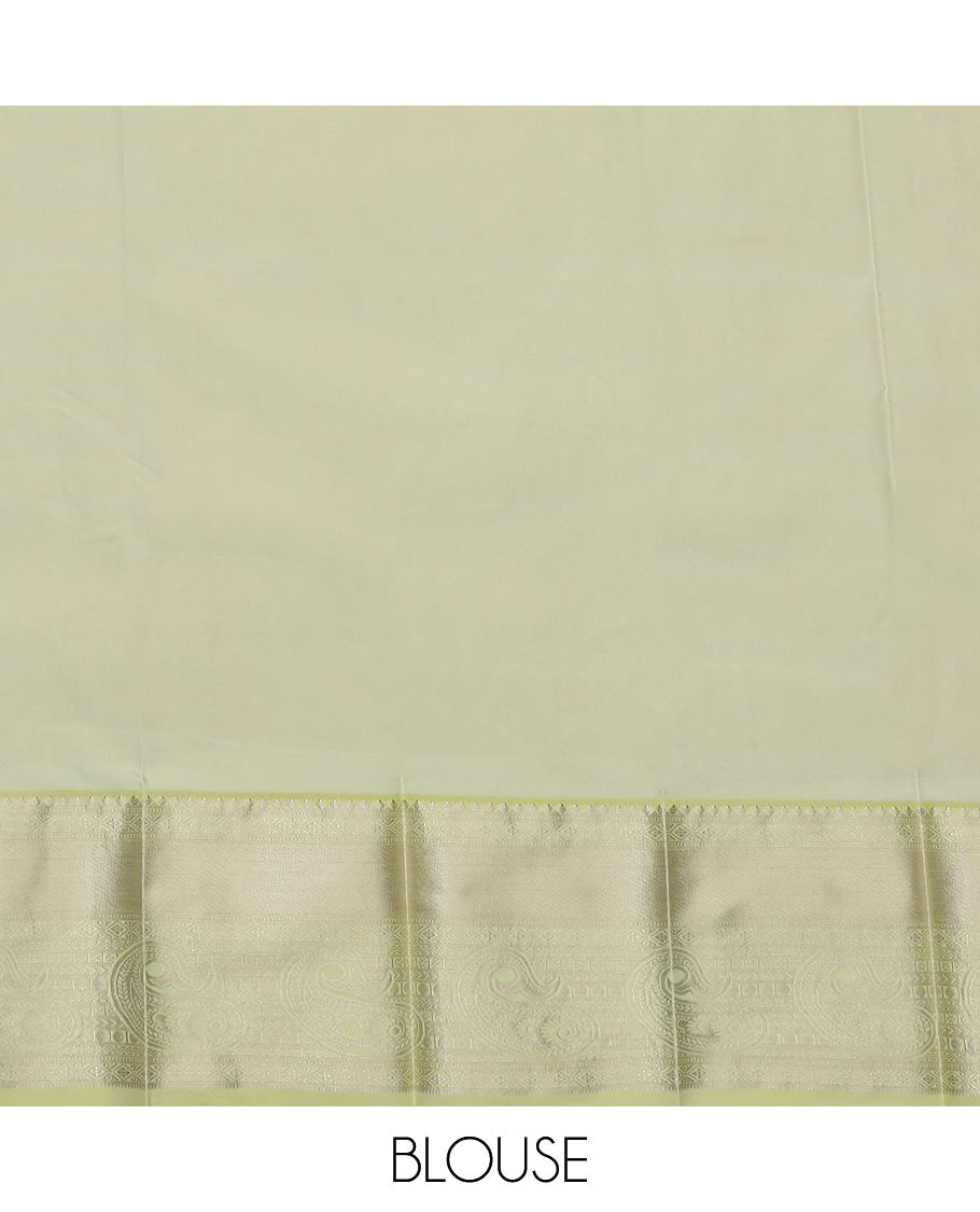 Blue Budget Silk Saree Steeped with Floral Designs Across Its Body, Highlighted with a Contrast Traditional Paisleys Zari Design Border, Mughal-Style Pallu, and a Contrast Zari-Bordered Blouse