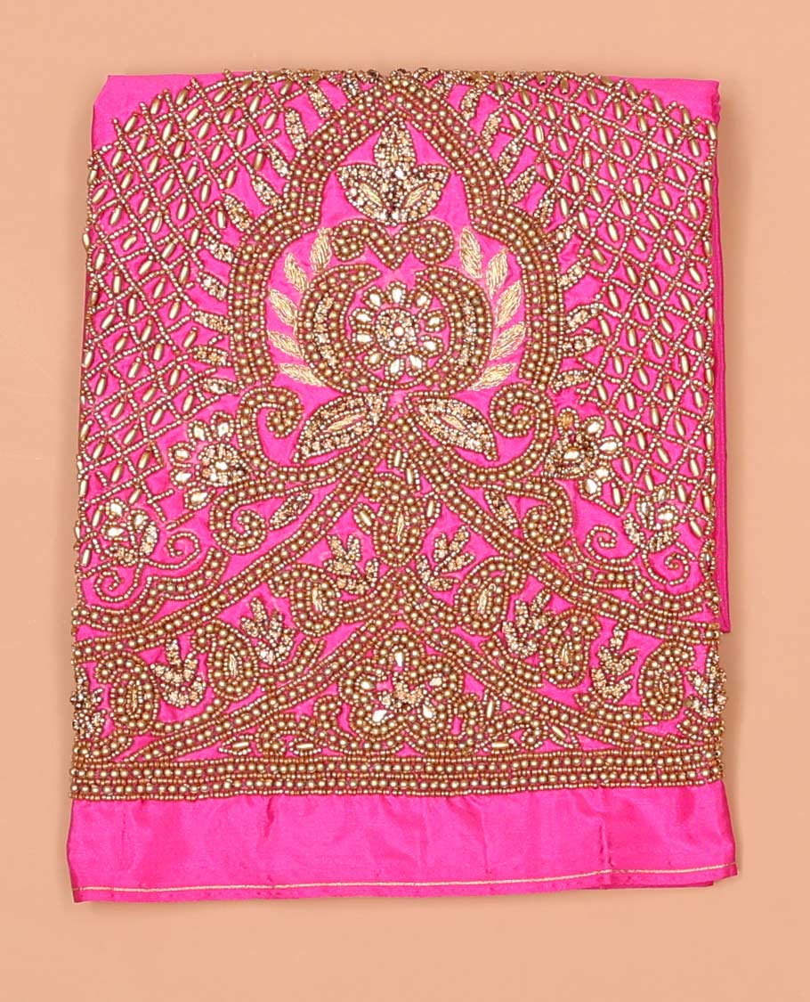 Pink checked & paisley aari embroidered material blouse
