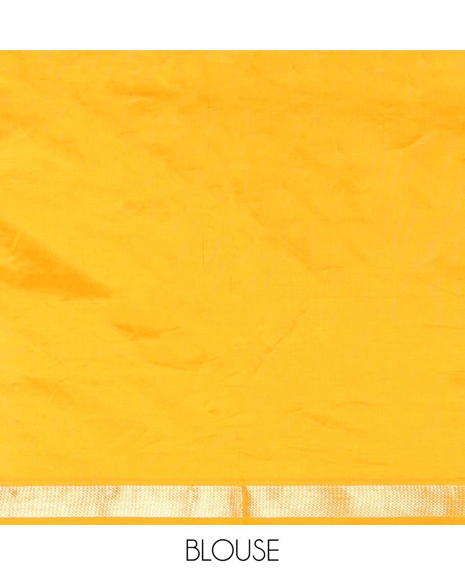 Blue Plain Poly Cotton Saree, Complemented by a Contrast Peacock-Eye Zari Border, Pallu of Stripes, and Paired with a Contrast Blouse