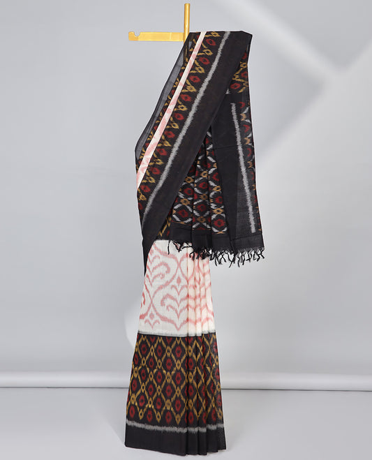 Multi colored argyle design ikkat cotton saree with self plain border & argyle design pallu