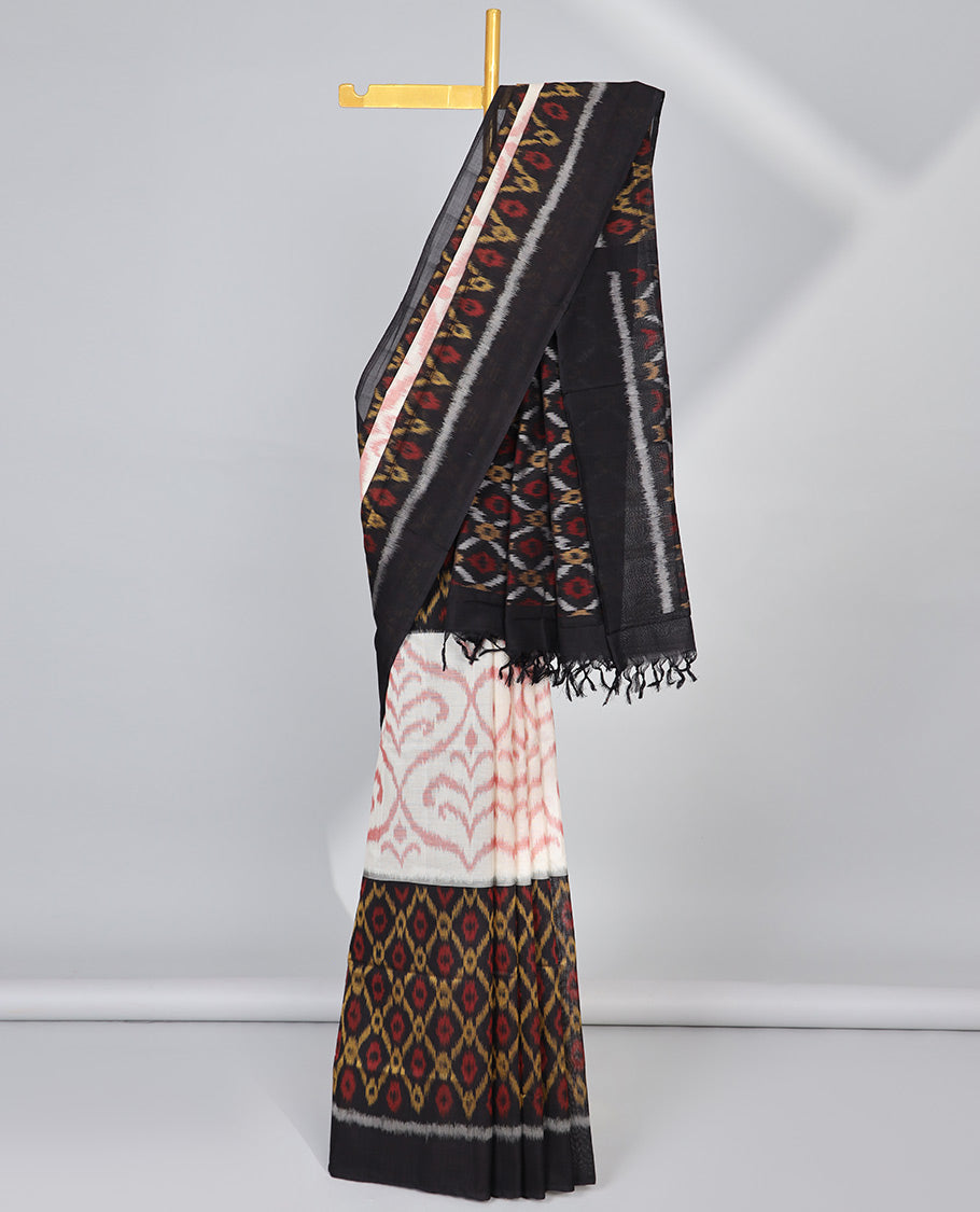 Multi colored argyle design ikkat cotton saree with self plain border & argyle design pallu