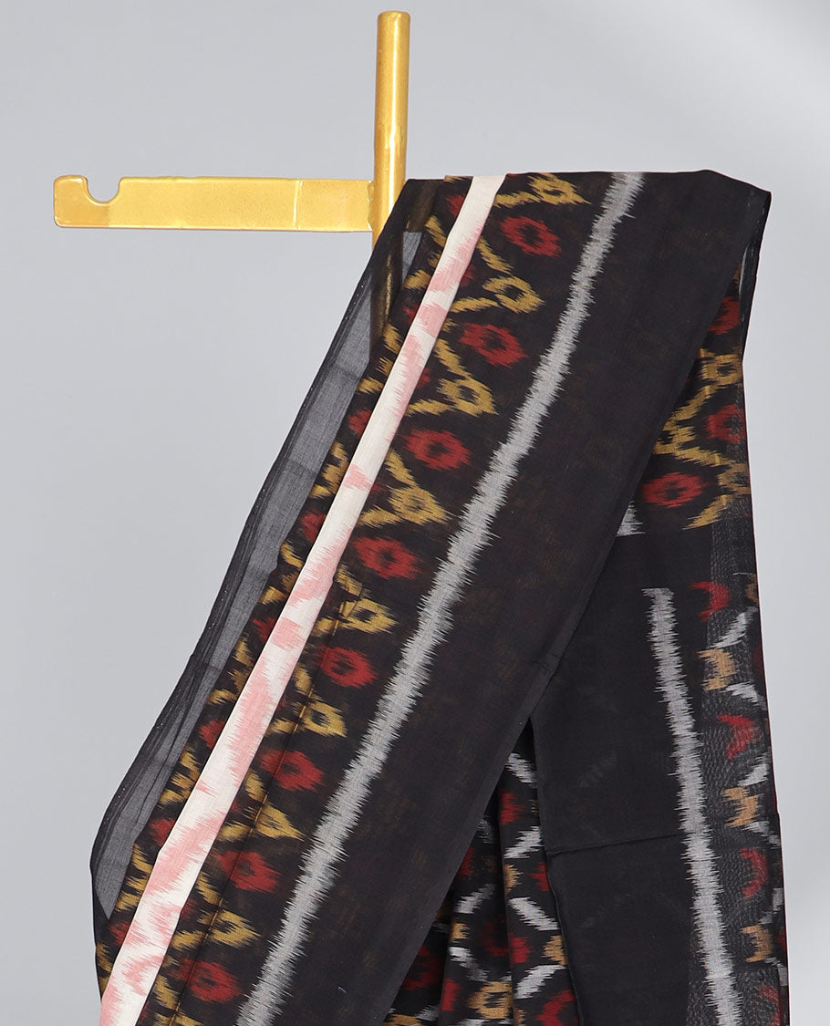 Multi colored argyle design ikkat cotton saree with self plain border & argyle design pallu