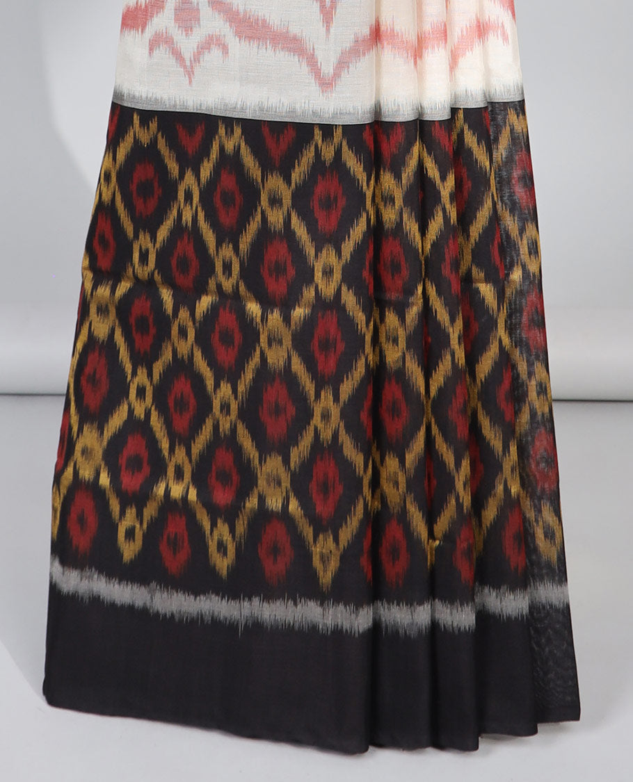 Multi colored argyle design ikkat cotton saree with self plain border & argyle design pallu