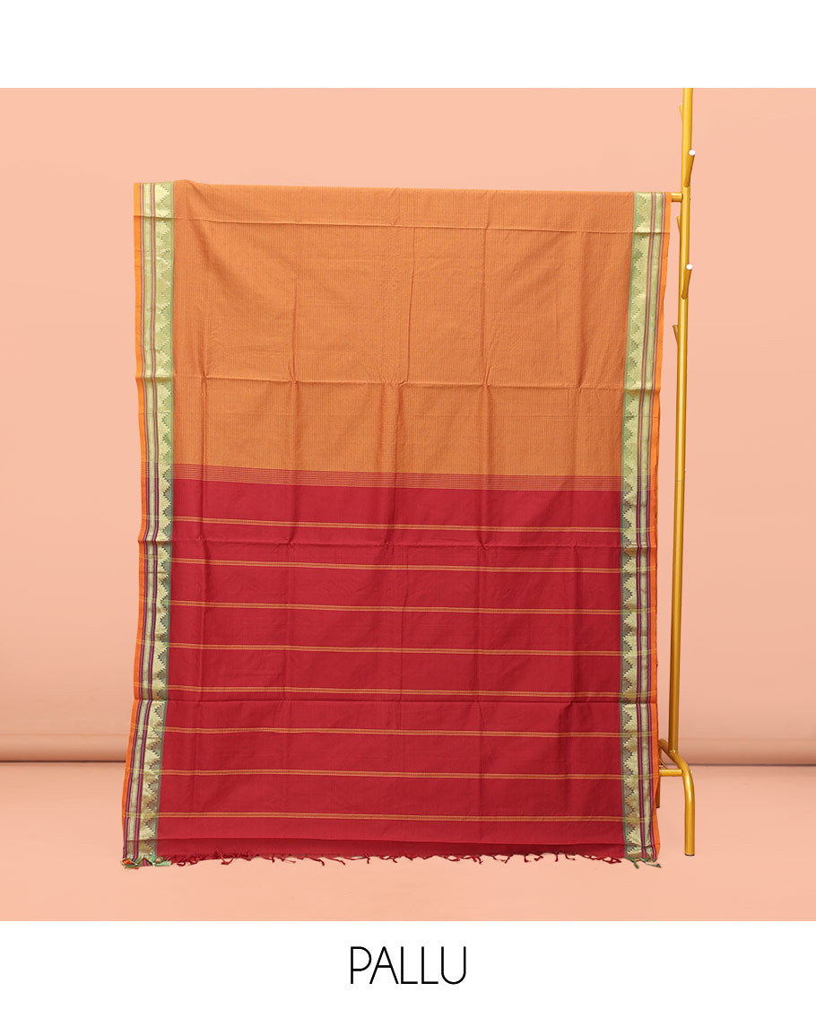 Orange Striped Poly Cotton Saree
