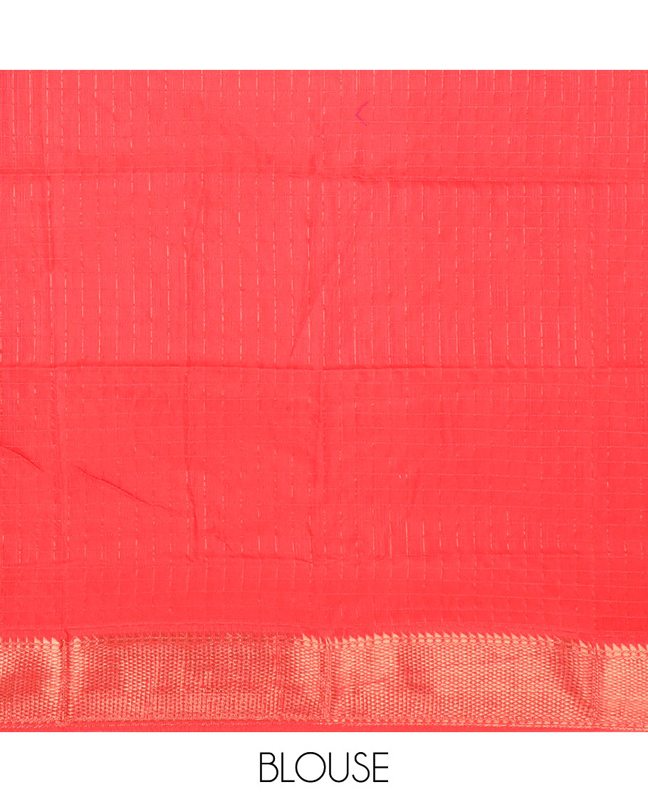 Purple micro checked chirala cotton saree, contrast traditional zari border, and zari design pallu