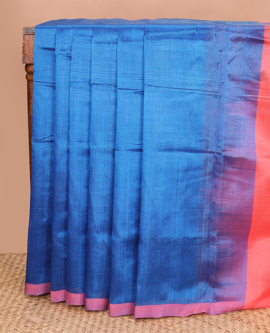 Royal blue sparesly striped Mangalagiri Cotton saree, contrast plain border, and plain pallu