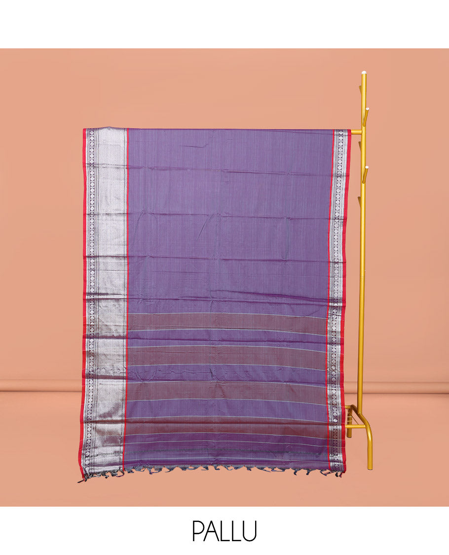 Lavender Striped Narayanpet Cotton Saree, Complemented by a Contrast Traditional Design Border, Striped Pallu, and Comes Without a Blouse