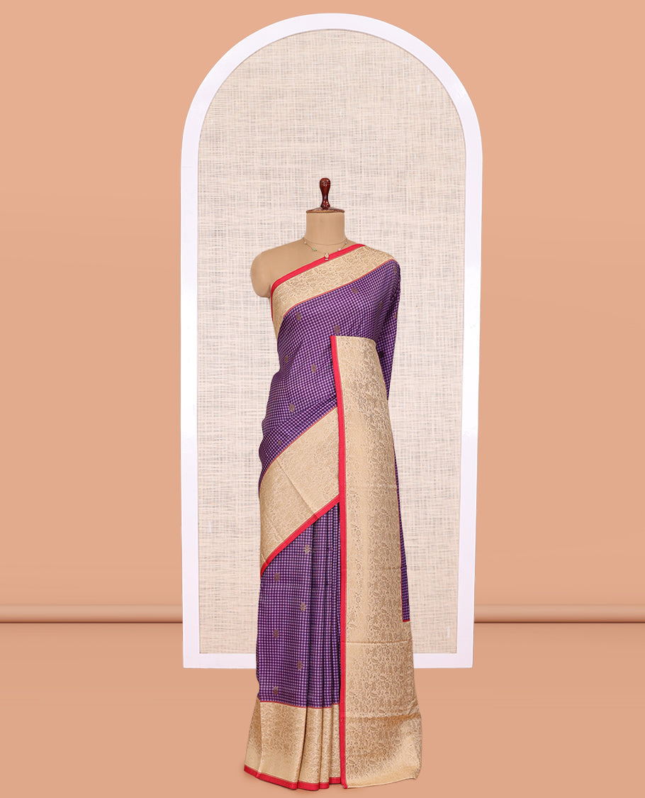 Dark Purple Micro Checks Fancy Mysore Silk Saree