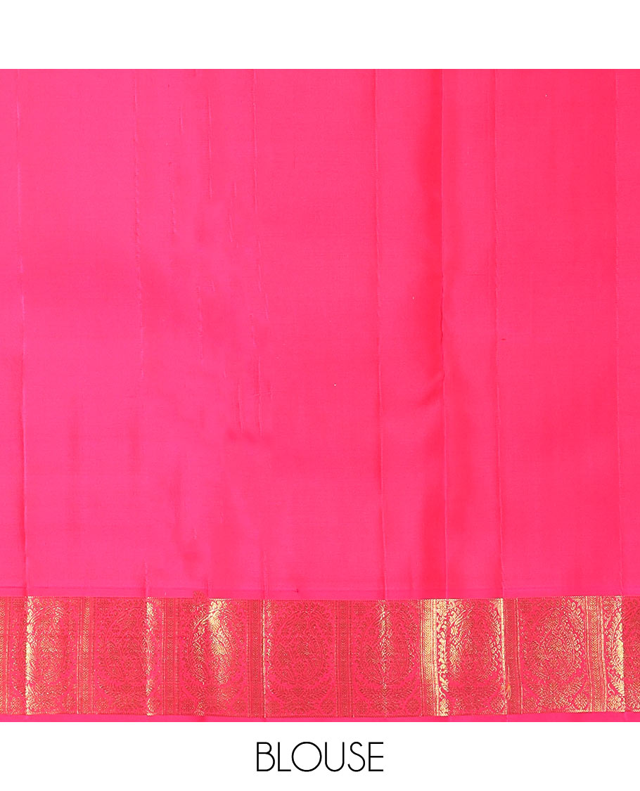 Sandal zari buttas Kanchipuram silk saree, contrast border of kili buttas enclosed manga designs, and manga enclosed checks