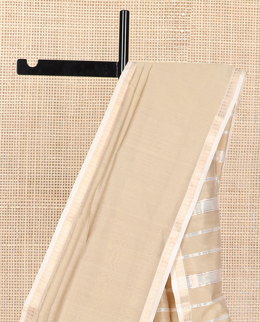 Sandal maheshwari cotton saree with contrast zari design border & striped pallu