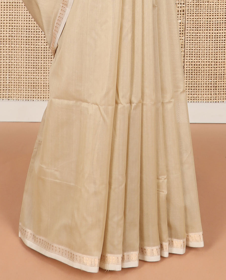 Sandal maheshwari cotton saree with contrast zari design border & striped pallu
