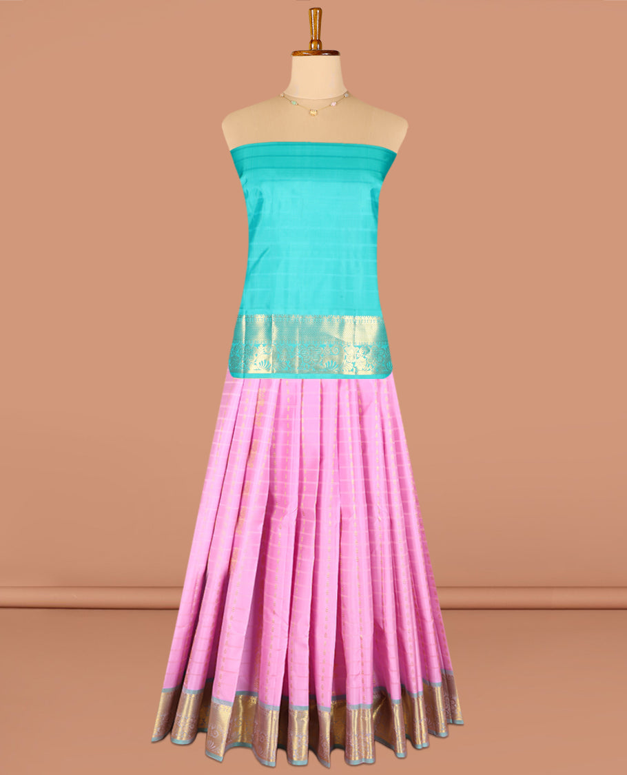 Pink Pure Silk Navarathna Pavadai Material Set