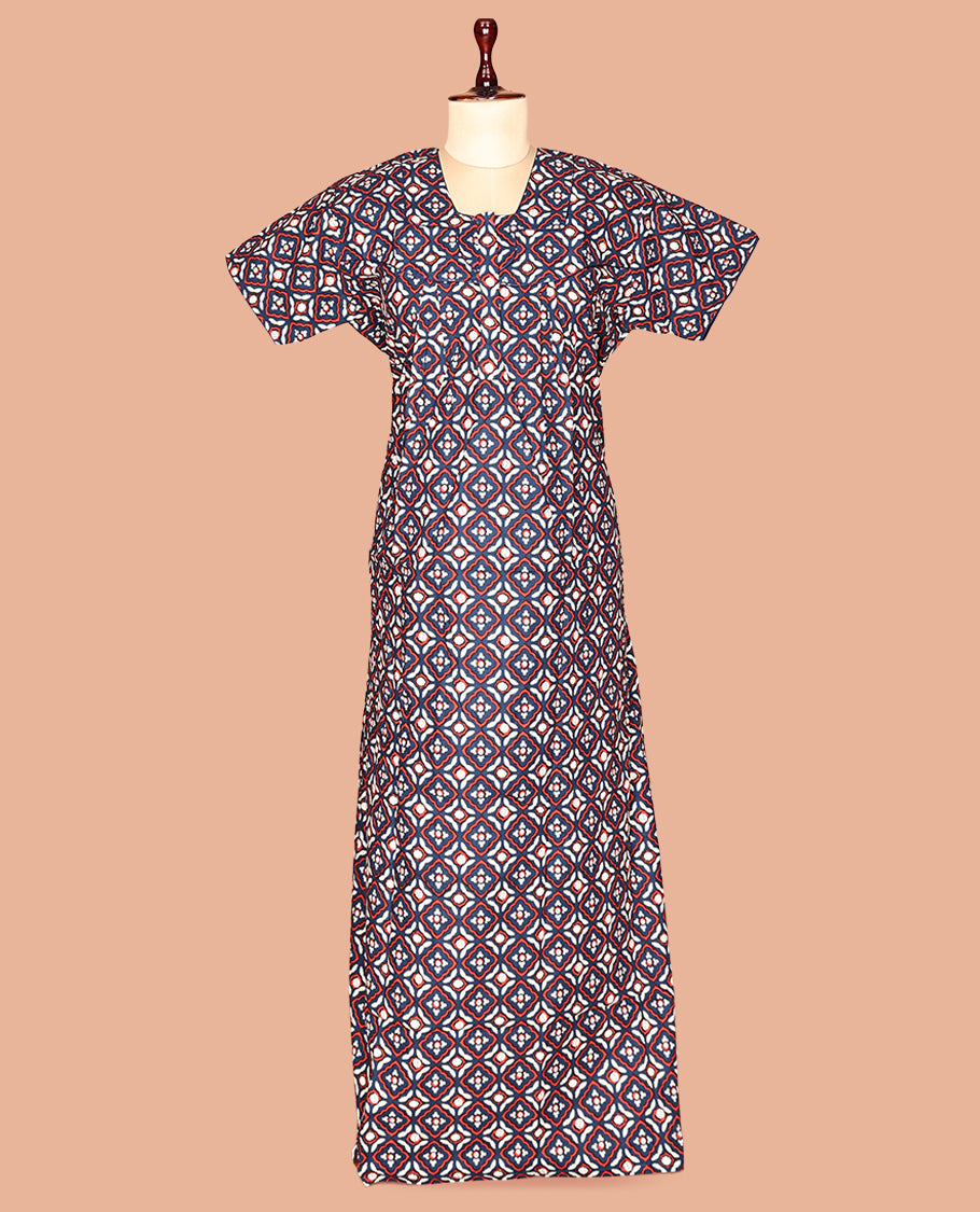 Blue Cotton-Blended Nighty